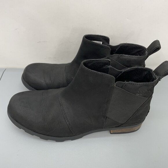SOREL Emelie Chelsea Waterproof Ankle Boots Booties Leather Black Womens 8.5 - Picture 6 of 13